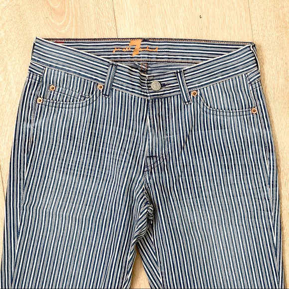 7 For All Mankind Blue Striped Vintage Railroad Bootcut Jeans - Picture 3 of 9
